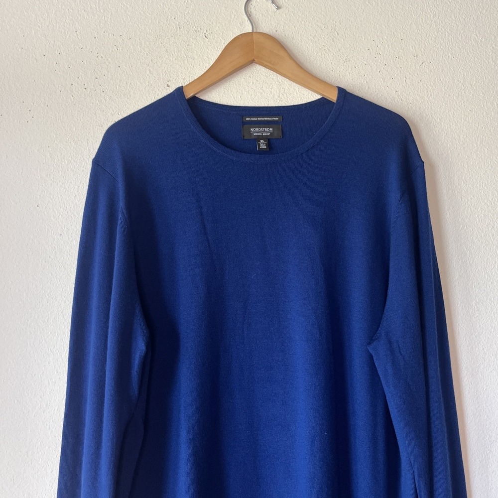 Nordstrom Men's Merino Wool  Blue Crew Neck Pullover Sweater XL Preppy Luxury - Picture 3 of 11